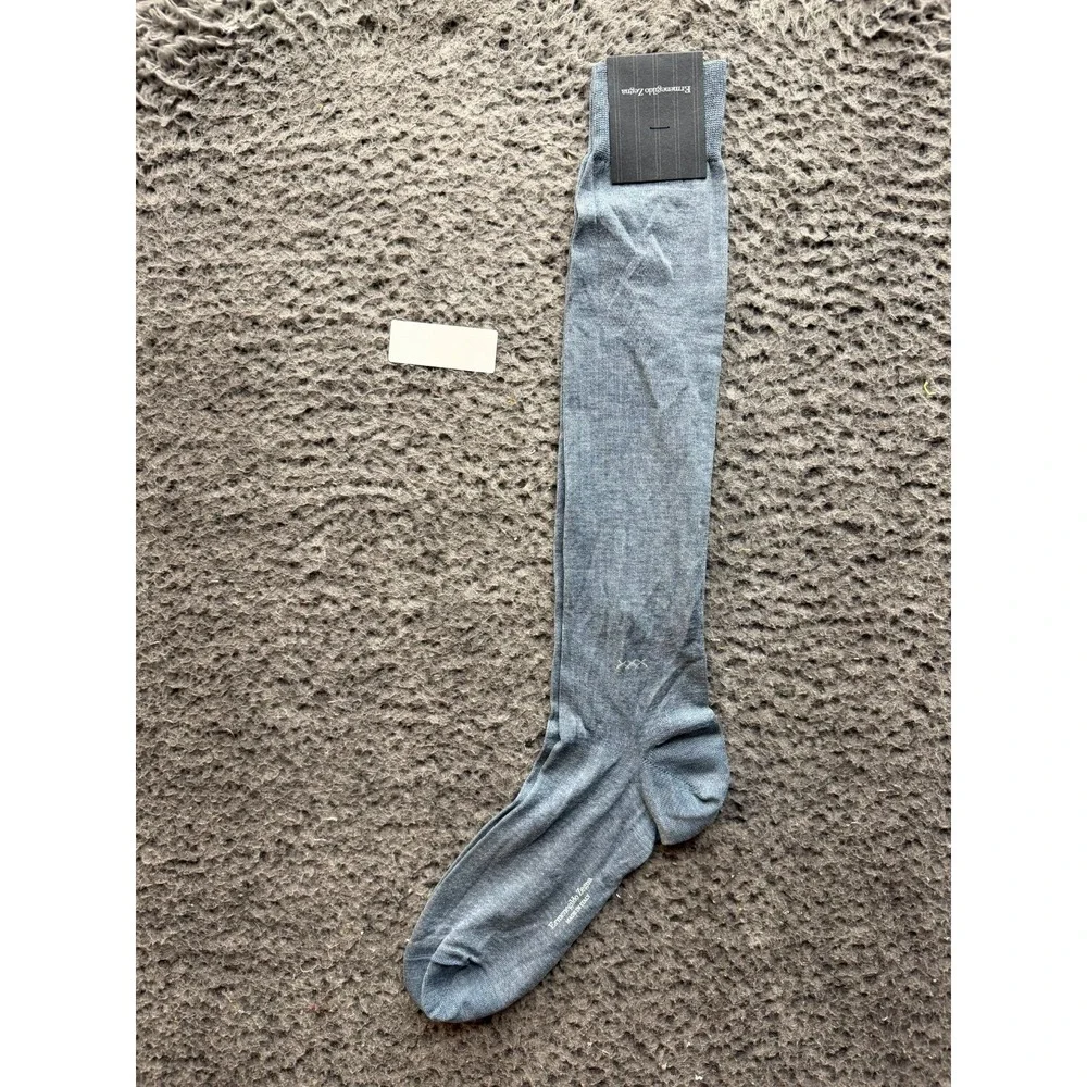 NWT Ermenegildo Zegna Micro Pois Knee Sock Sky Light Unisex Size 43-46